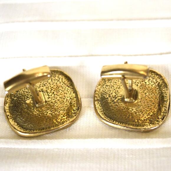 Vintage Modern "Brutalist" Cufflinks Mid Century Modern Gold-Tone 1.25" Square - Picture 5 of 10